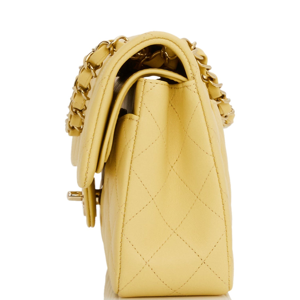 Chanel Small Classic Double Flap Bag Yellow Lambskin Light Gold Hardware