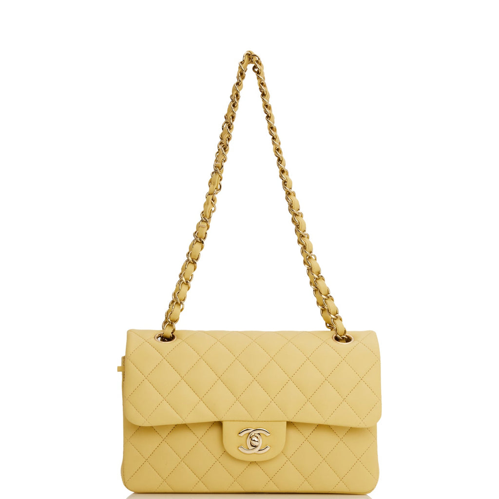 Chanel Small Classic Double Flap Bag Yellow Lambskin Light Gold Hardware