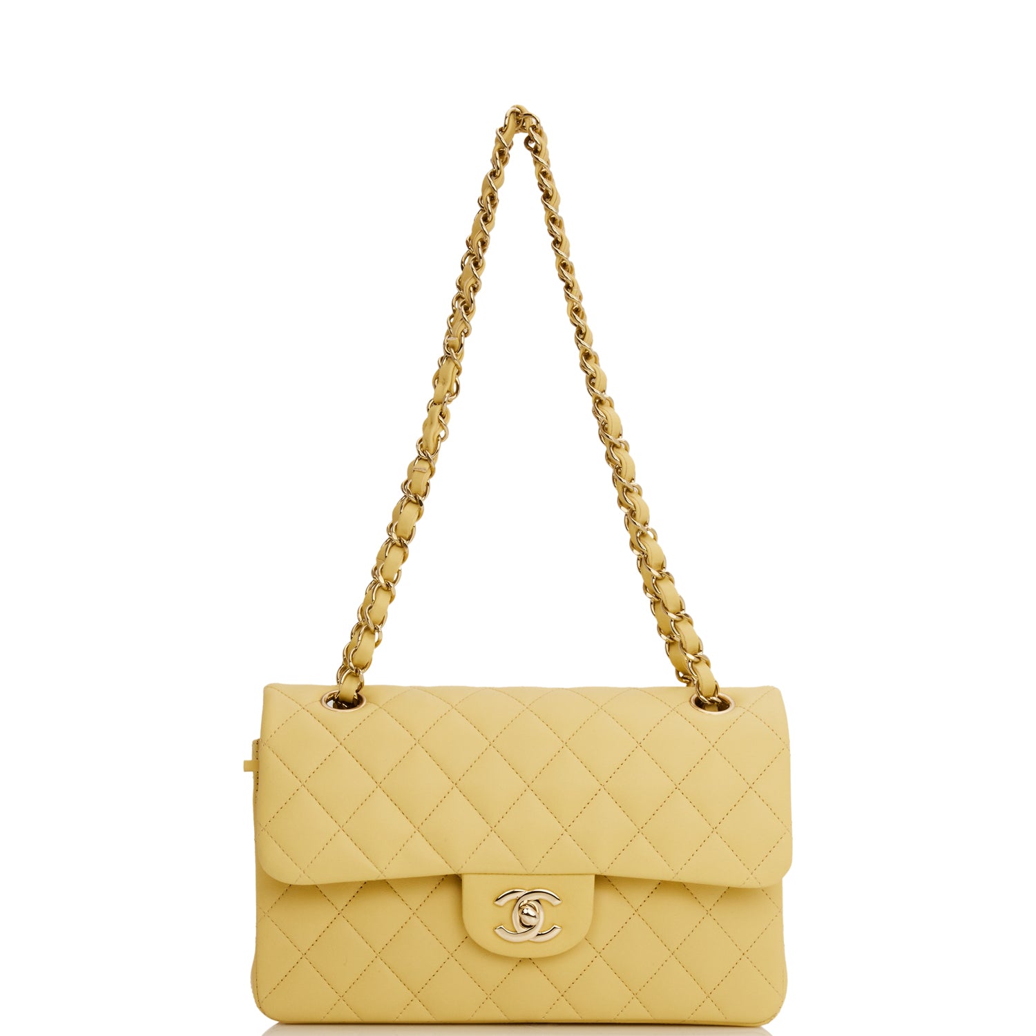 Chanel Small Classic Double Flap Bag Yellow Lambskin Light Gold Hardware