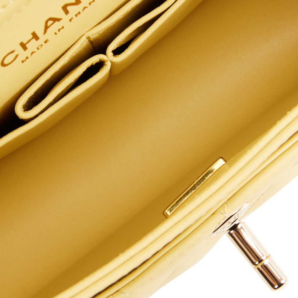 Chanel Small Classic Double Flap Bag Yellow Lambskin Light Gold Hardware