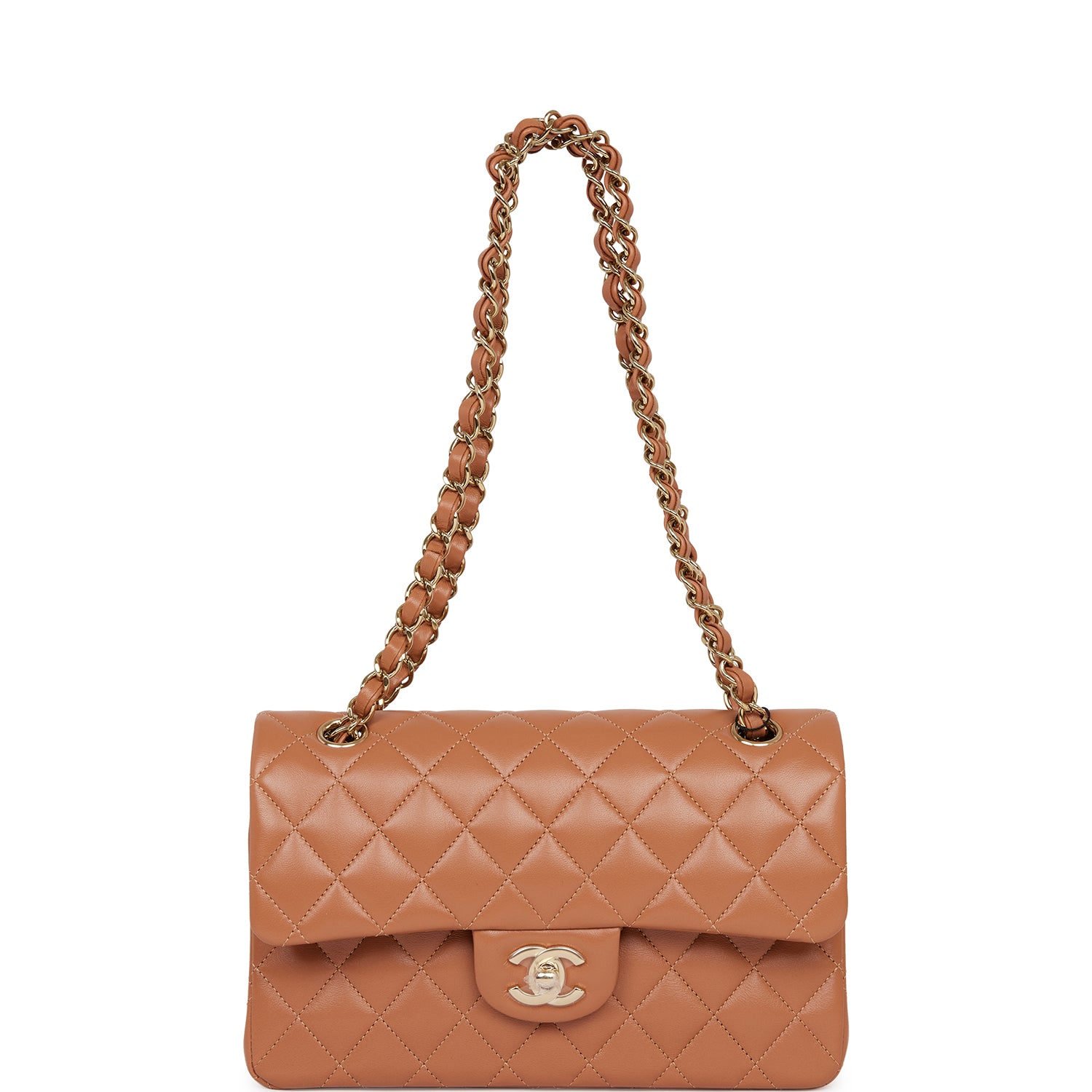 Chanel Small Classic Double Flap Bag Caramel Lambskin Light Gold Hardware Deposit 2