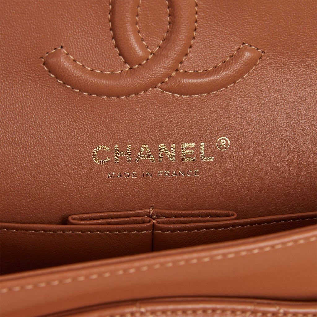 Chanel Small Classic Double Flap Bag Caramel Lambskin Light Gold Hardware Deposit 2
