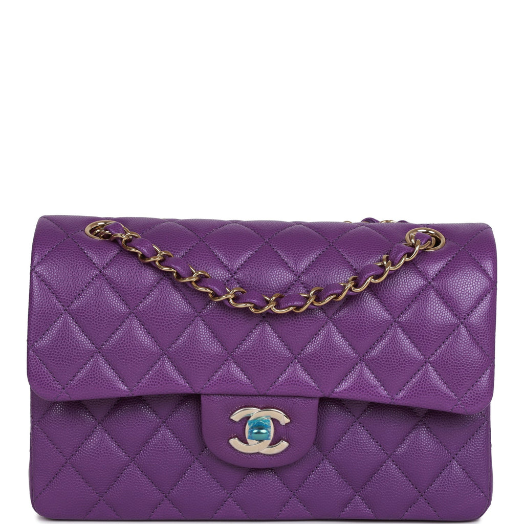 Chanel bag Small Classic Double Flap Purple Caviar Light Gold Hardware