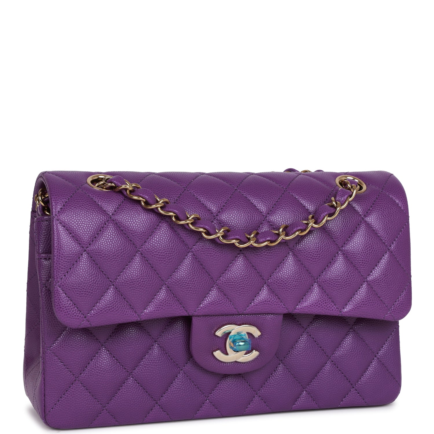 Chanel bag Small Classic Double Flap Purple Caviar Light Gold Hardware