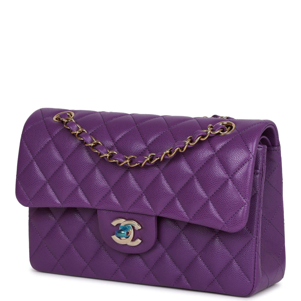 Chanel bag Small Classic Double Flap Purple Caviar Light Gold Hardware