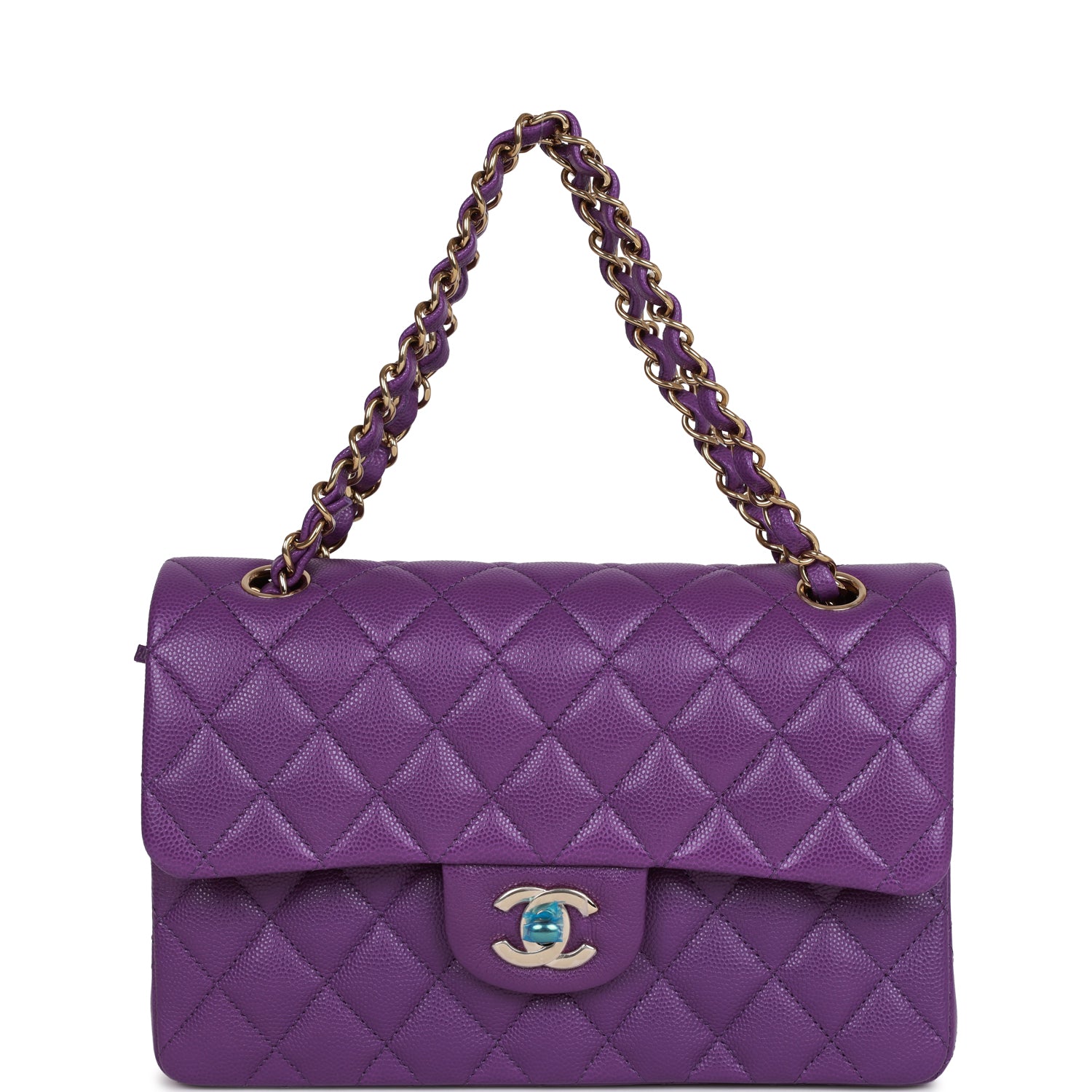 Chanel bag Small Classic Double Flap Purple Caviar Light Gold Hardware