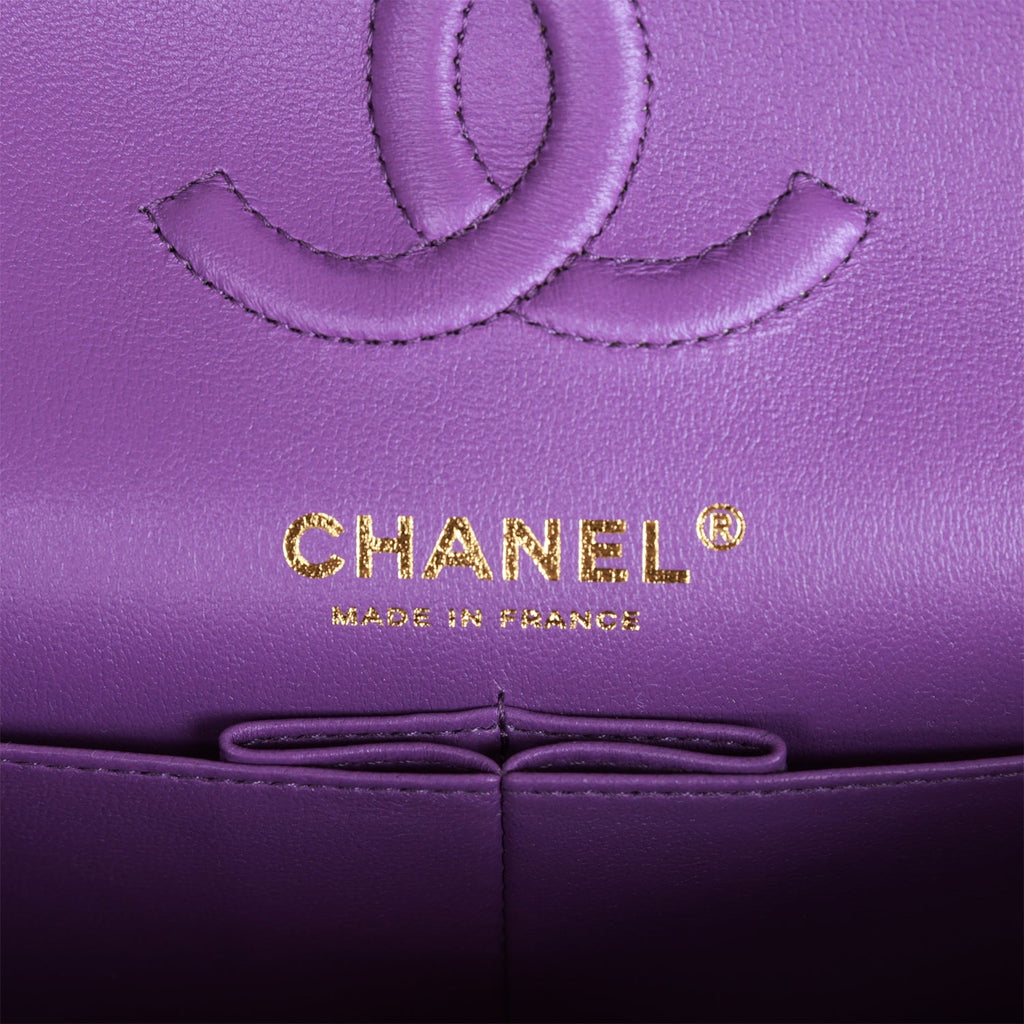 Chanel bag Small Classic Double Flap Purple Caviar Light Gold Hardware