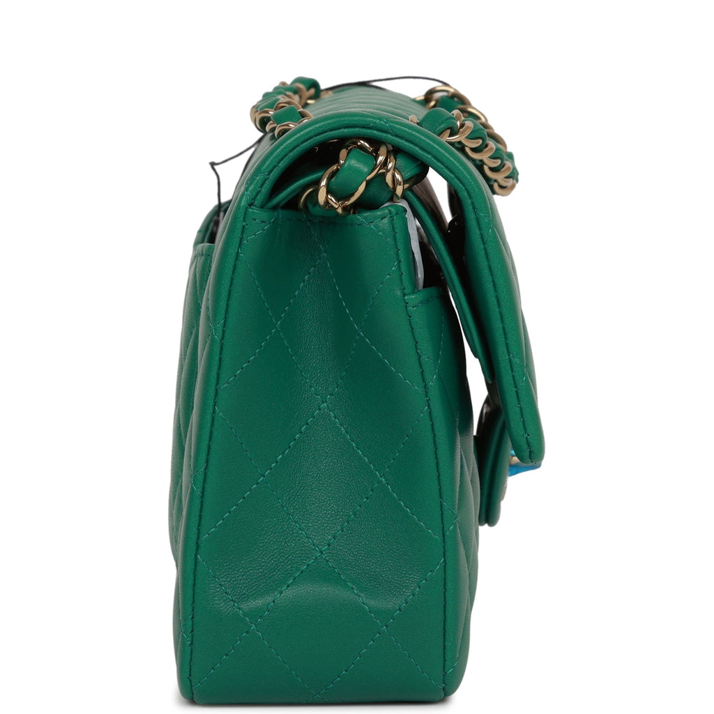 Chanel bag Small Classic Double Flap Bag Green Lambskin Light Gold Hardware