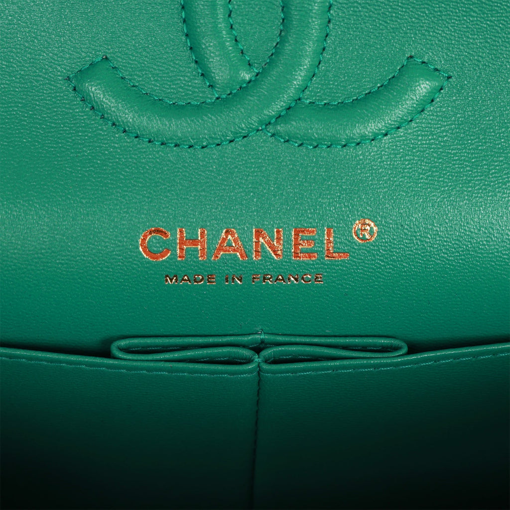 Chanel bag Small Classic Double Flap Bag Green Lambskin Light Gold Hardware