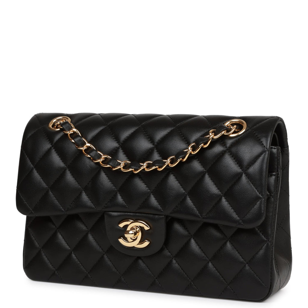 Pre-owned Chanel Small Classic Double Flap Bag Black Lambskin Gold Hardware