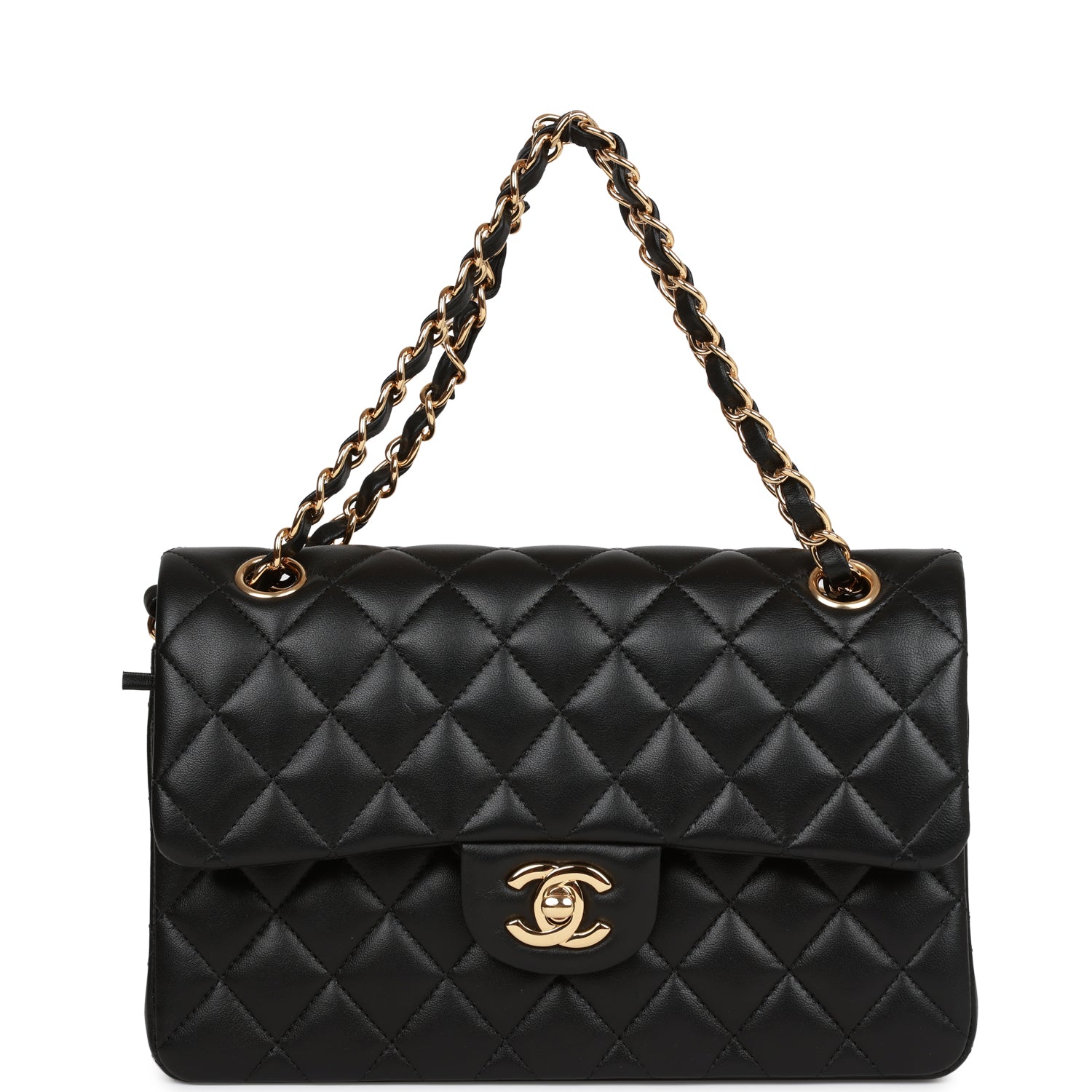 Pre-owned Chanel Small Classic Double Flap Bag Black Lambskin Gold Hardware