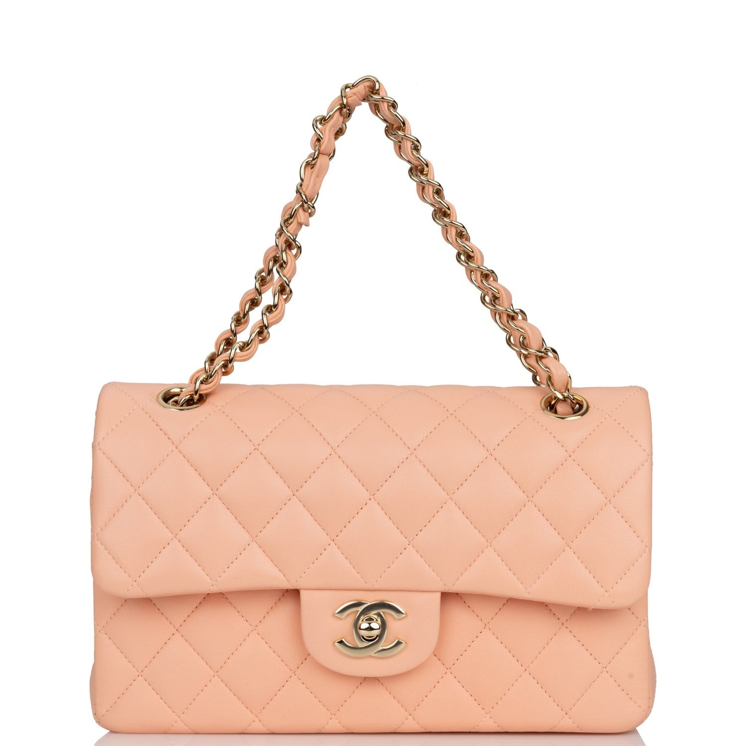 Chanel bag Small Classic Double Flap Peach Lambskin Light Gold Hardware