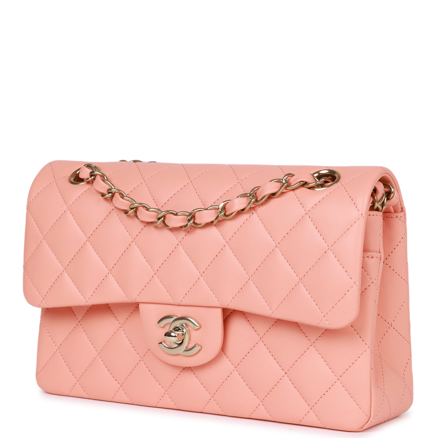 Chanel bag Small Classic Double Flap Pink Lambskin Light Gold Hardware