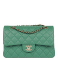 Chanel bagSmall Classic Double Flap Bag Green Lambskin Light Gold Hardware