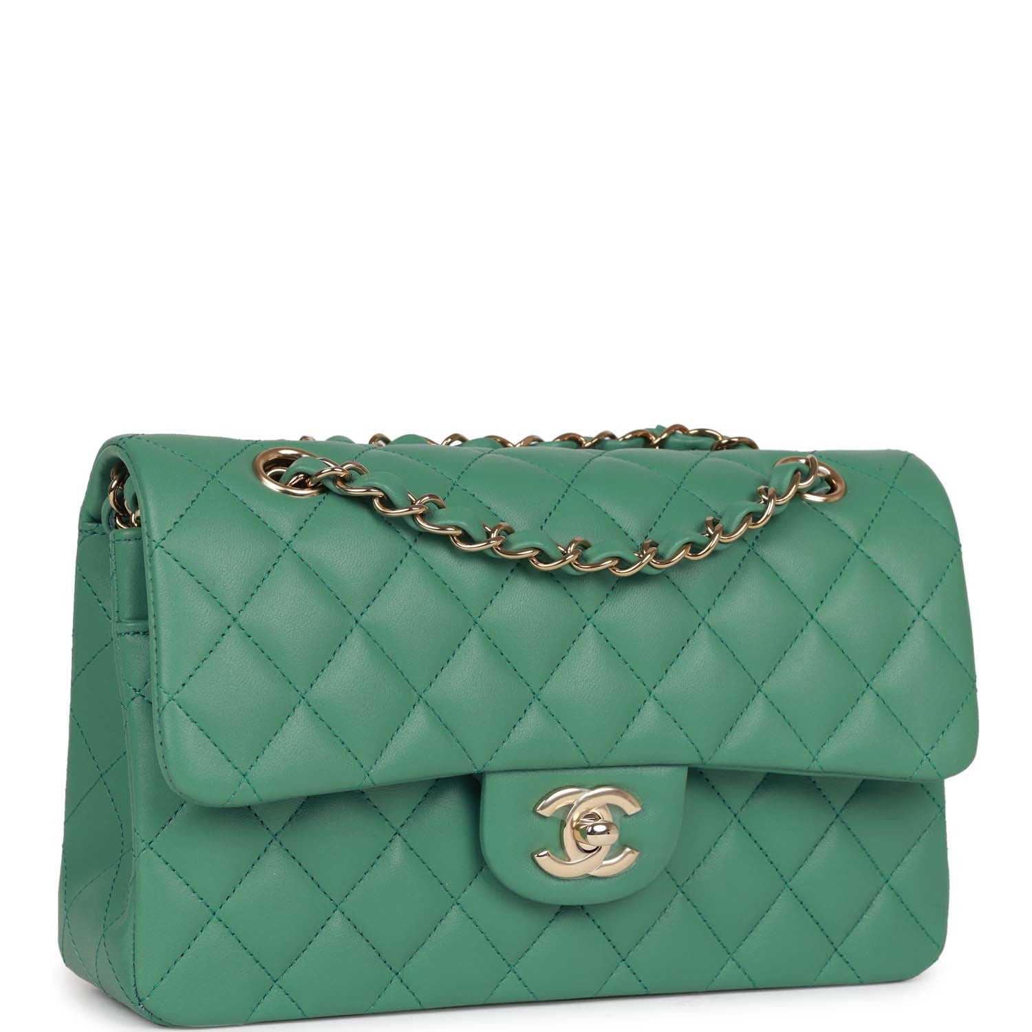 Chanel bagSmall Classic Double Flap Bag Green Lambskin Light Gold Hardware