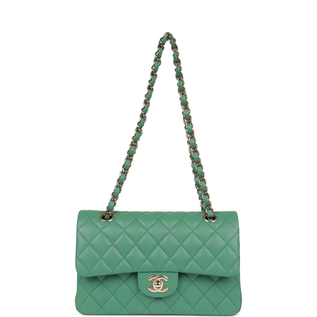 Chanel bagSmall Classic Double Flap Bag Green Lambskin Light Gold Hardware