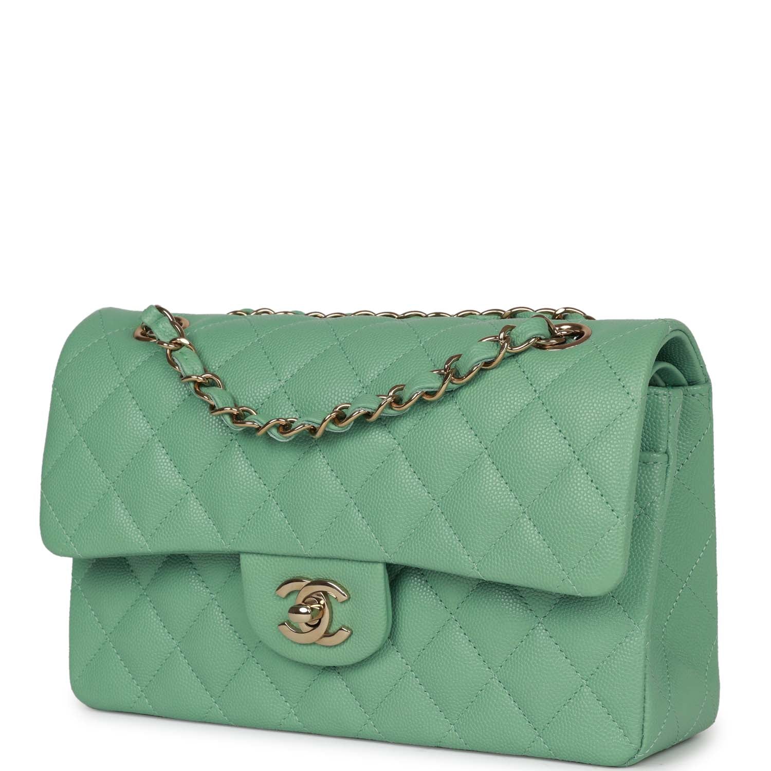 Chanel bagSmall Classic Double Flap Green Caviar Light Gold Hardware