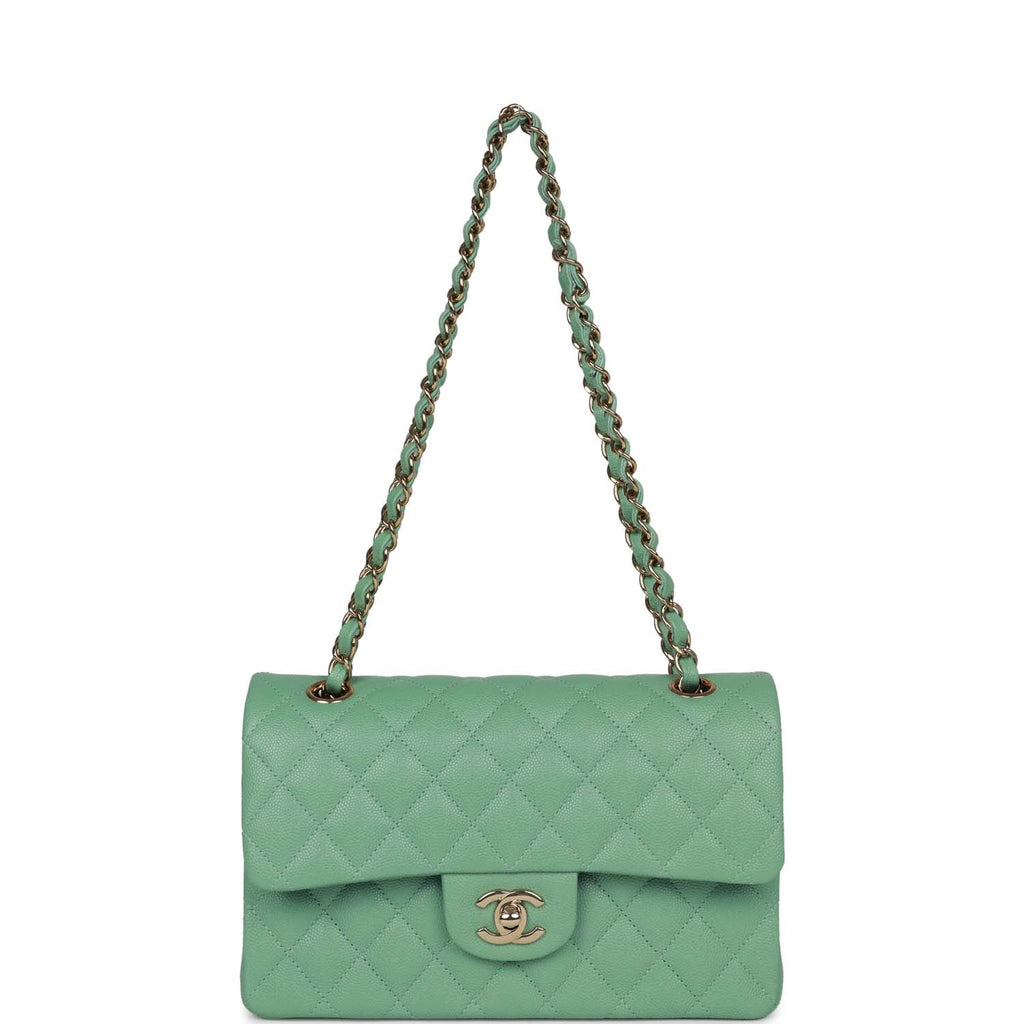 Chanel bagSmall Classic Double Flap Green Caviar Light Gold Hardware