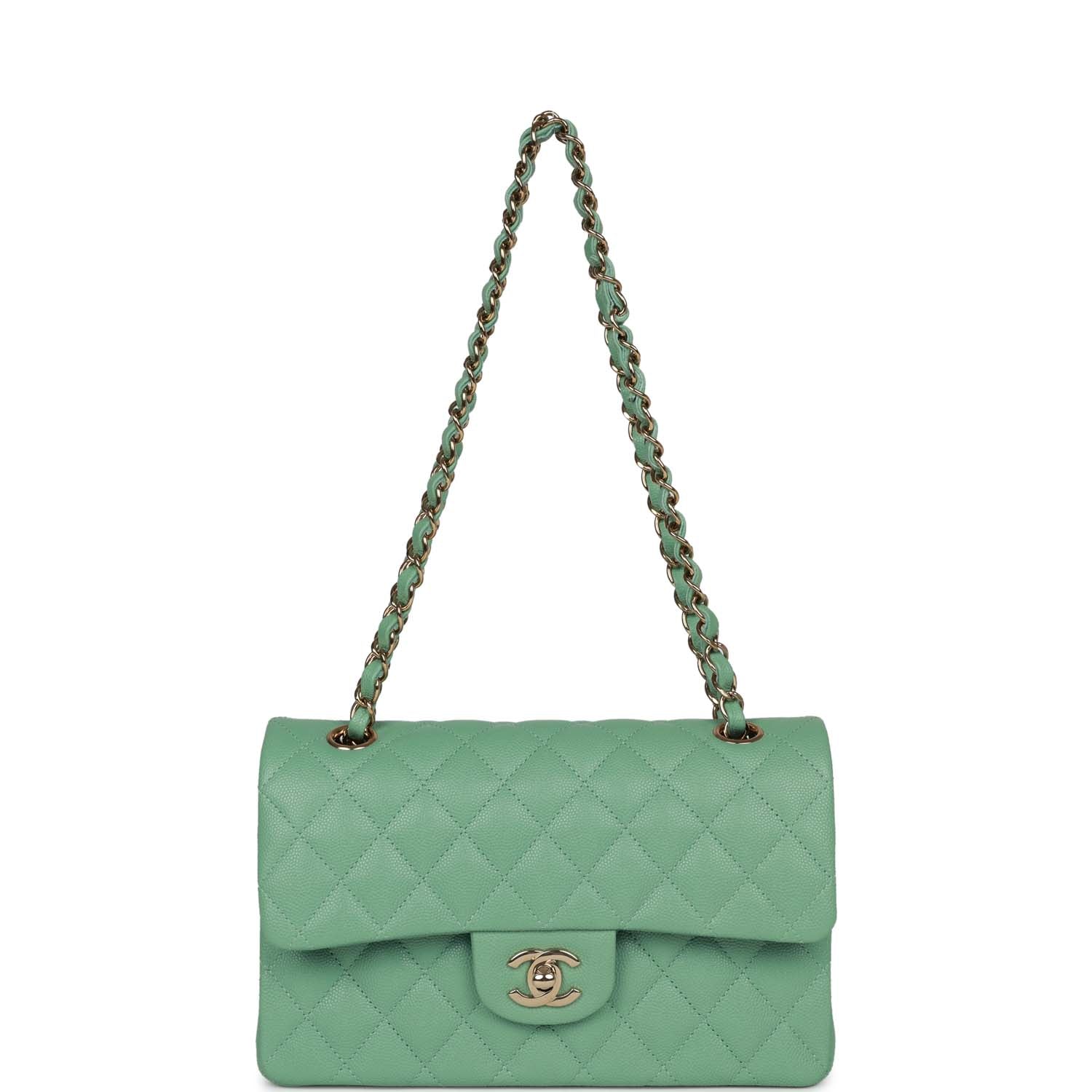 Chanel bagSmall Classic Double Flap Green Caviar Light Gold Hardware