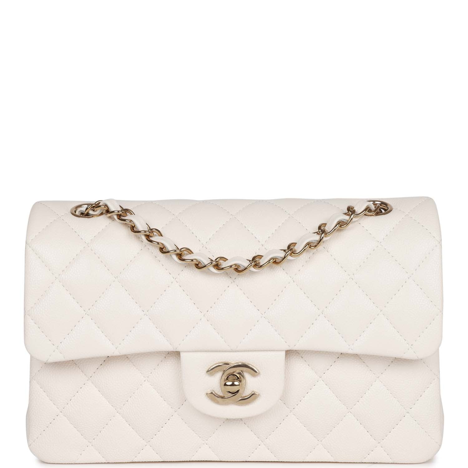 Chanel bag Small Classic Double Flap Bag White Caviar Light Gold Hardware