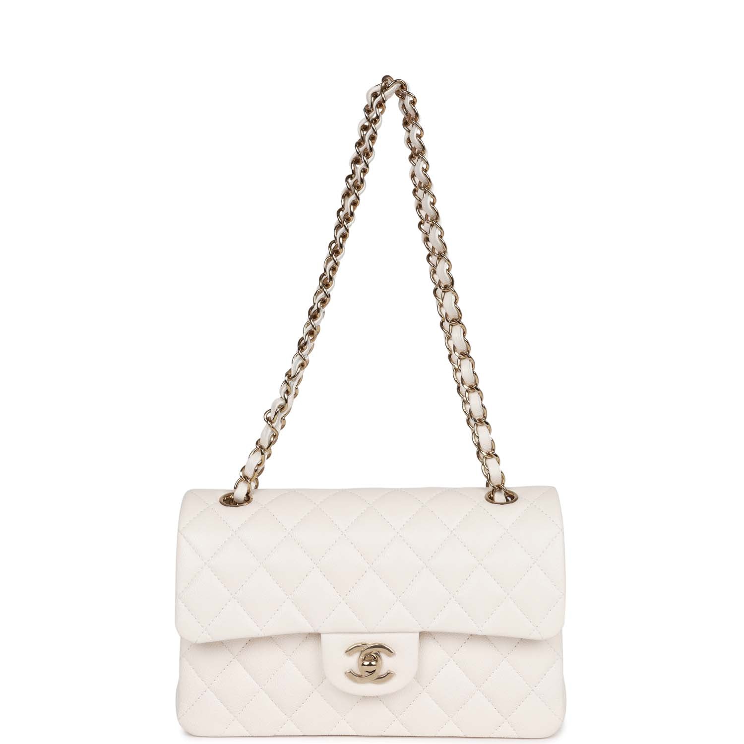 Chanel bag Small Classic Double Flap Bag White Caviar Light Gold Hardware