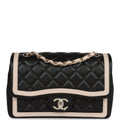 Chanel Small Classic Flap Black and Beige Lambskin Light Gold Hardware