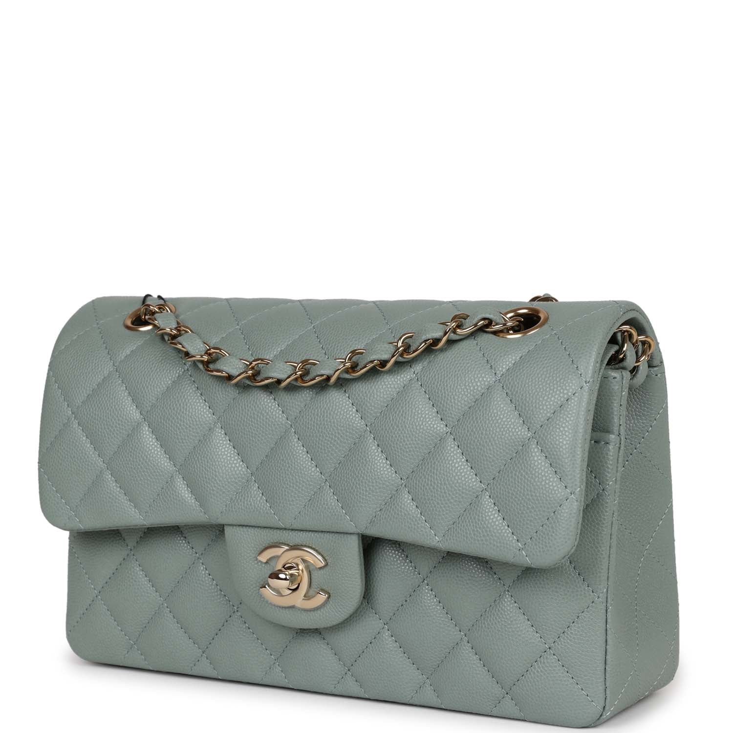 Chanel bag Small Classic Double Flap Bag Light Blue Caviar Light Gold Hardware