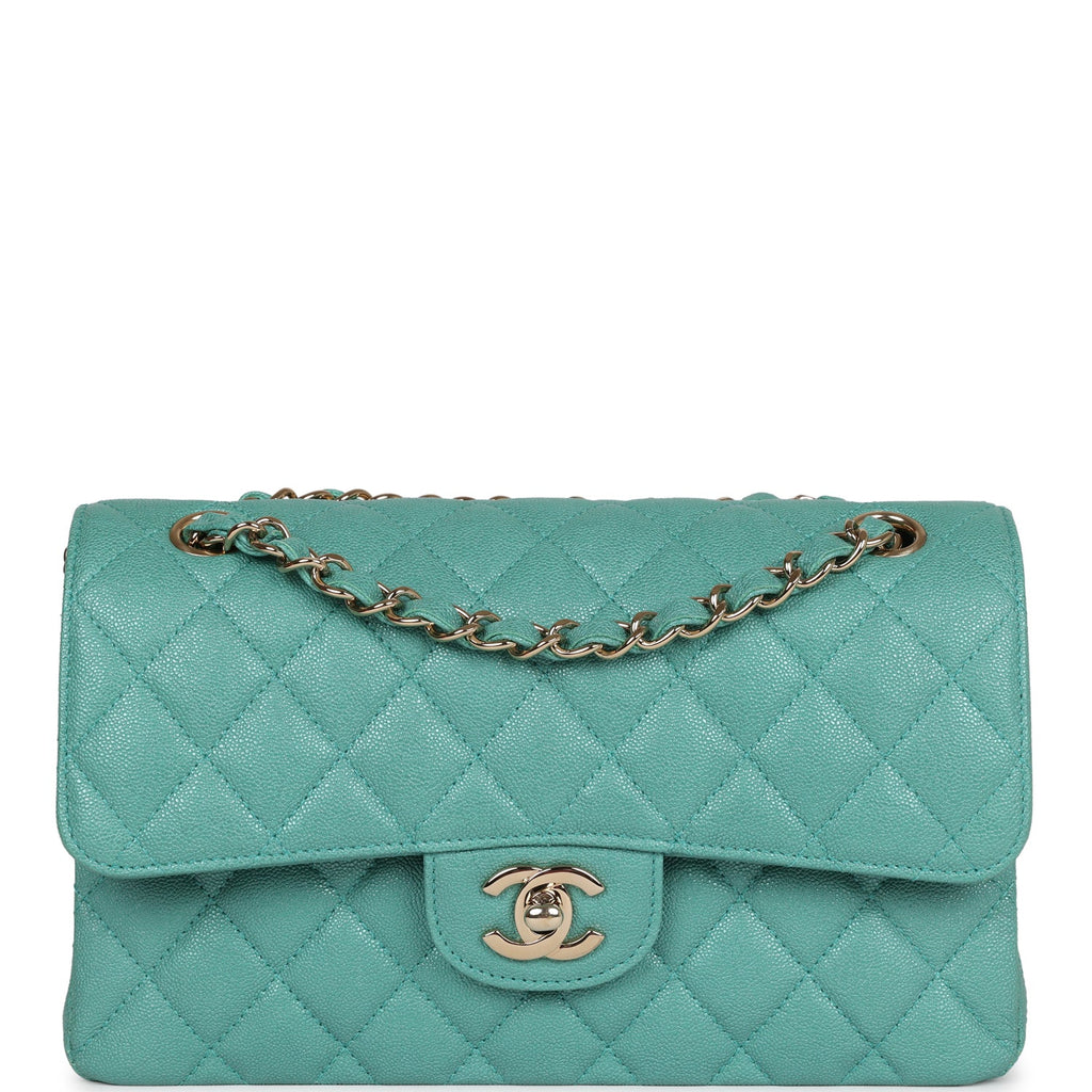 Chanel bag Small Classic Double Flap Turquoise Iridescent Caviar Light Gold Hardware