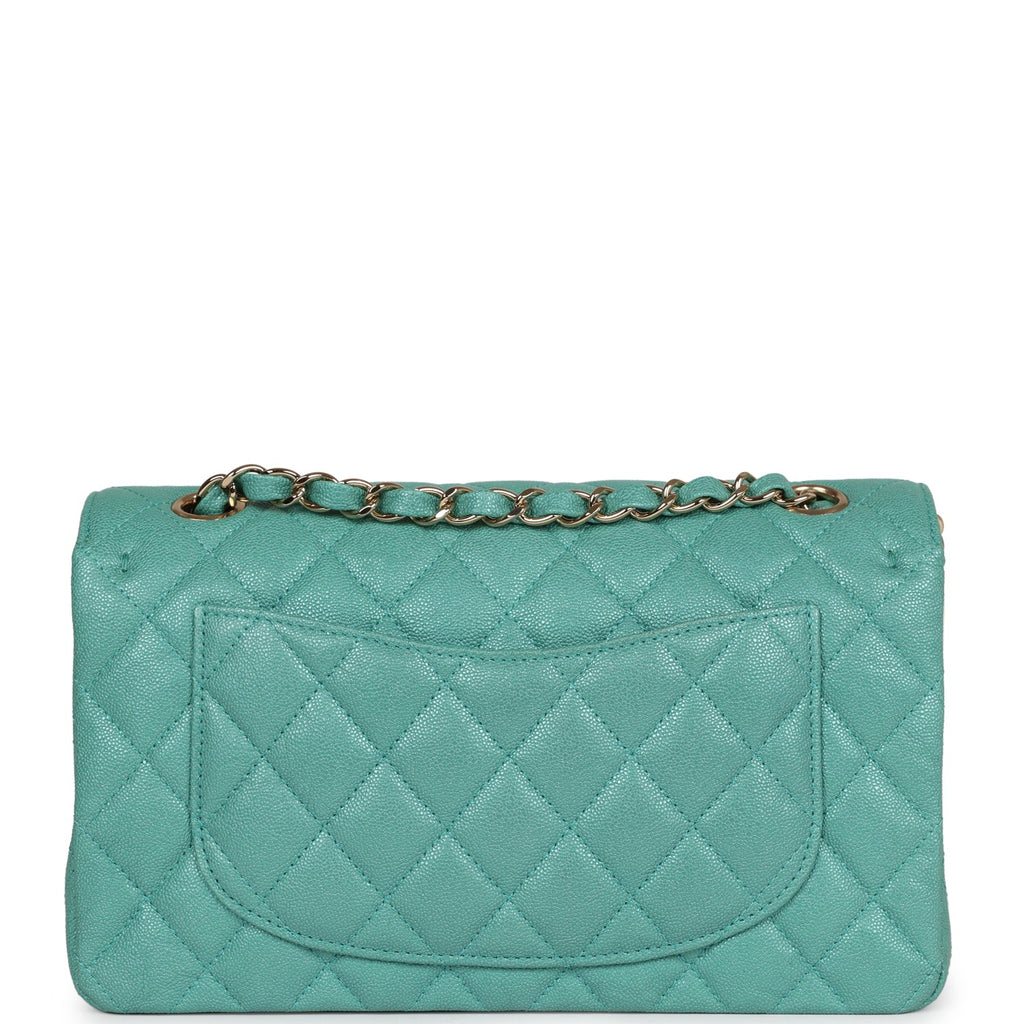 Chanel bag Small Classic Double Flap Turquoise Iridescent Caviar Light Gold Hardware