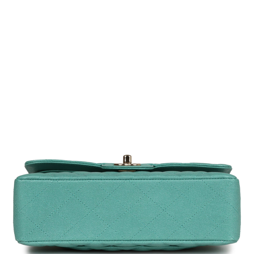 Chanel bag Small Classic Double Flap Turquoise Iridescent Caviar Light Gold Hardware