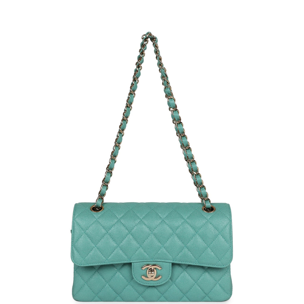 Chanel bag Small Classic Double Flap Turquoise Iridescent Caviar Light Gold Hardware