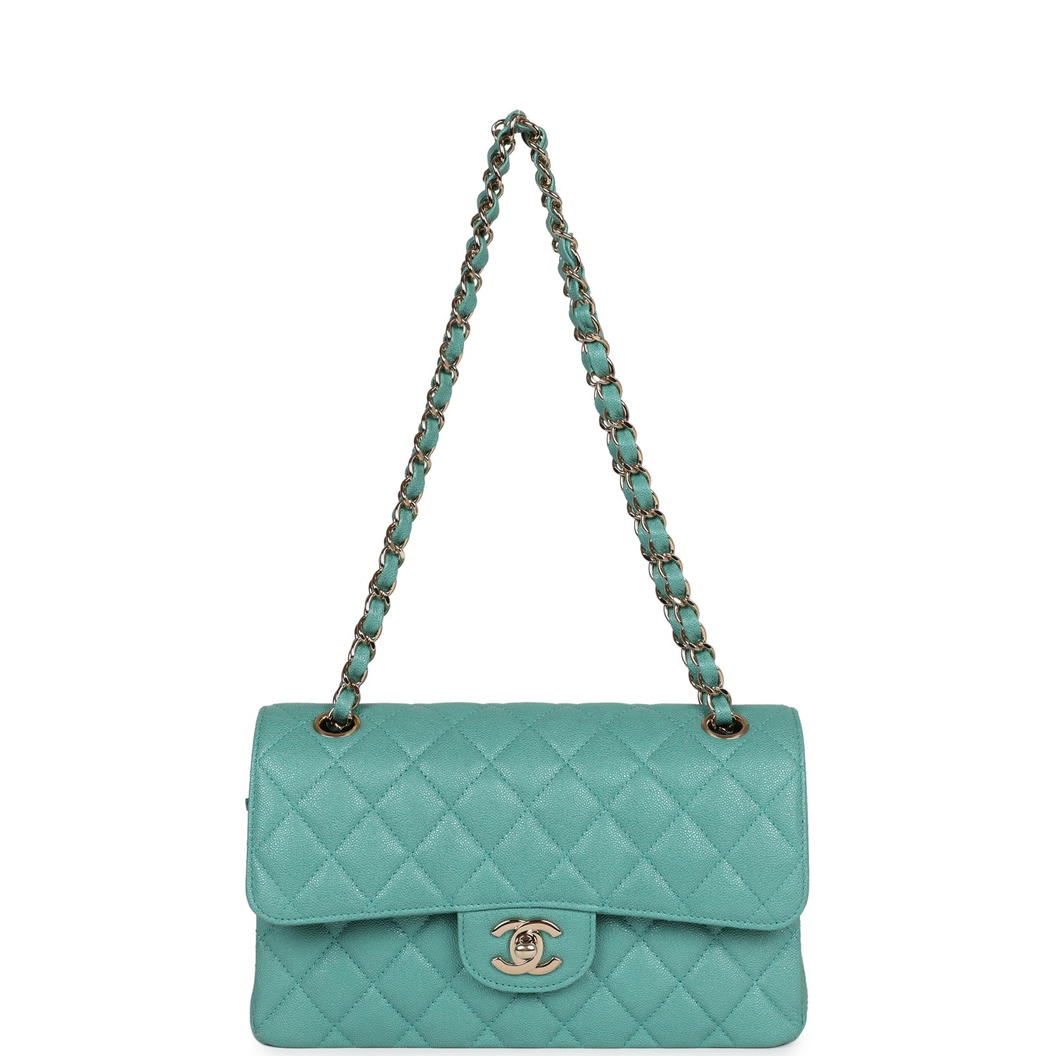 Chanel bag Small Classic Double Flap Turquoise Iridescent Caviar Light Gold Hardware