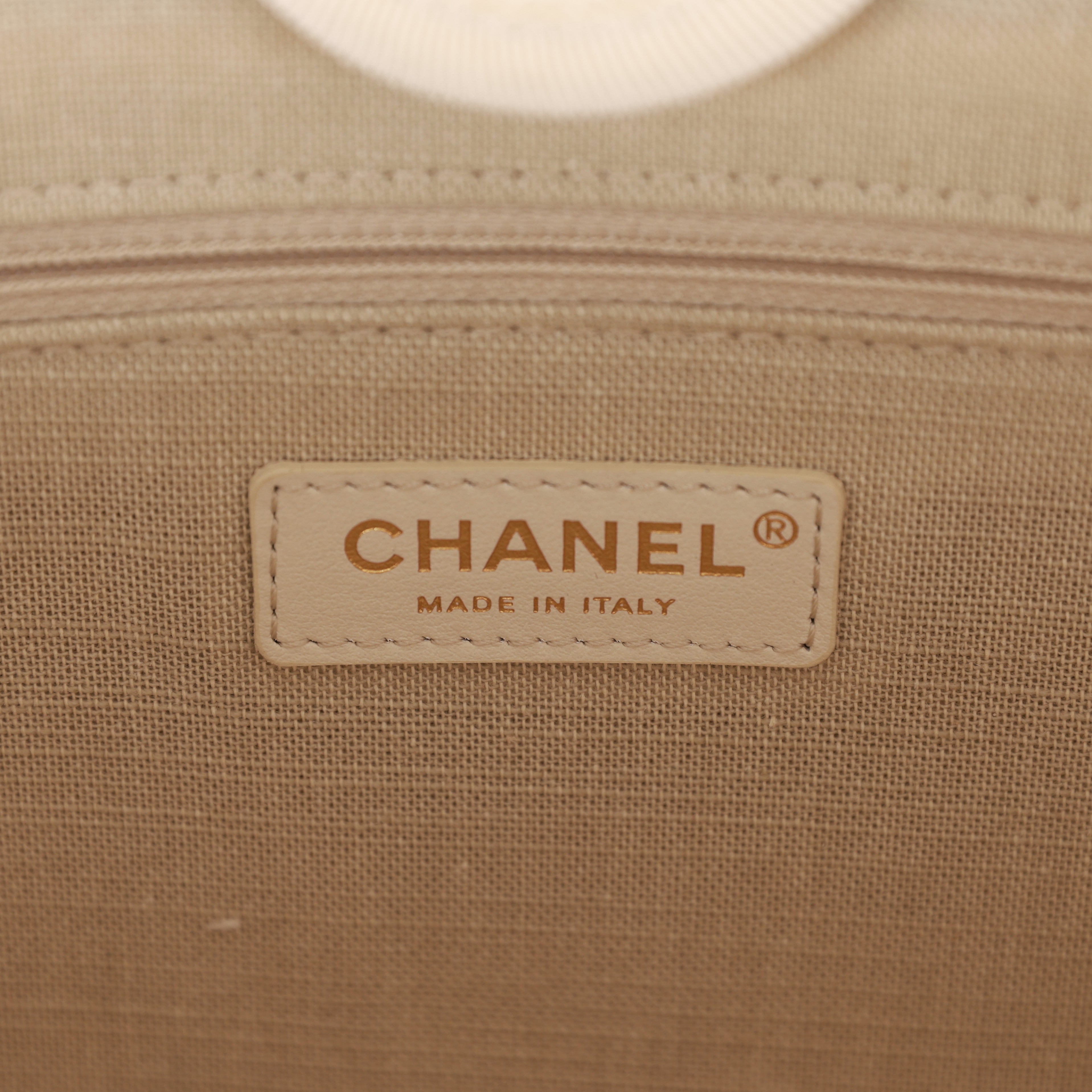 Chanel Large Deauville Shopping Bag White Boucle Light Gold Hardware