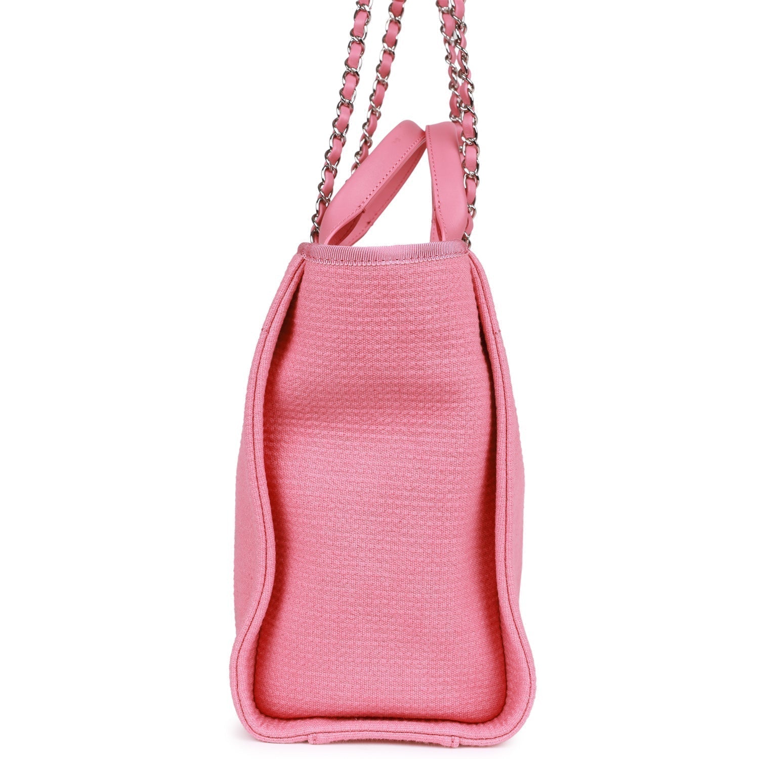 Chanel Small Deauville Shopping Bag Pink Boucle Silver Hardware