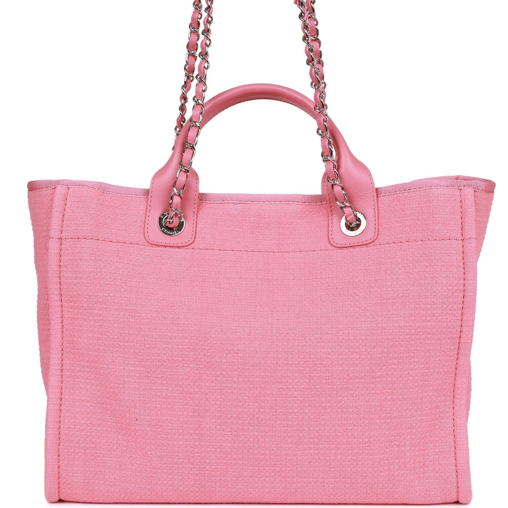 Chanel Small Deauville Shopping Bag Pink Boucle Silver Hardware