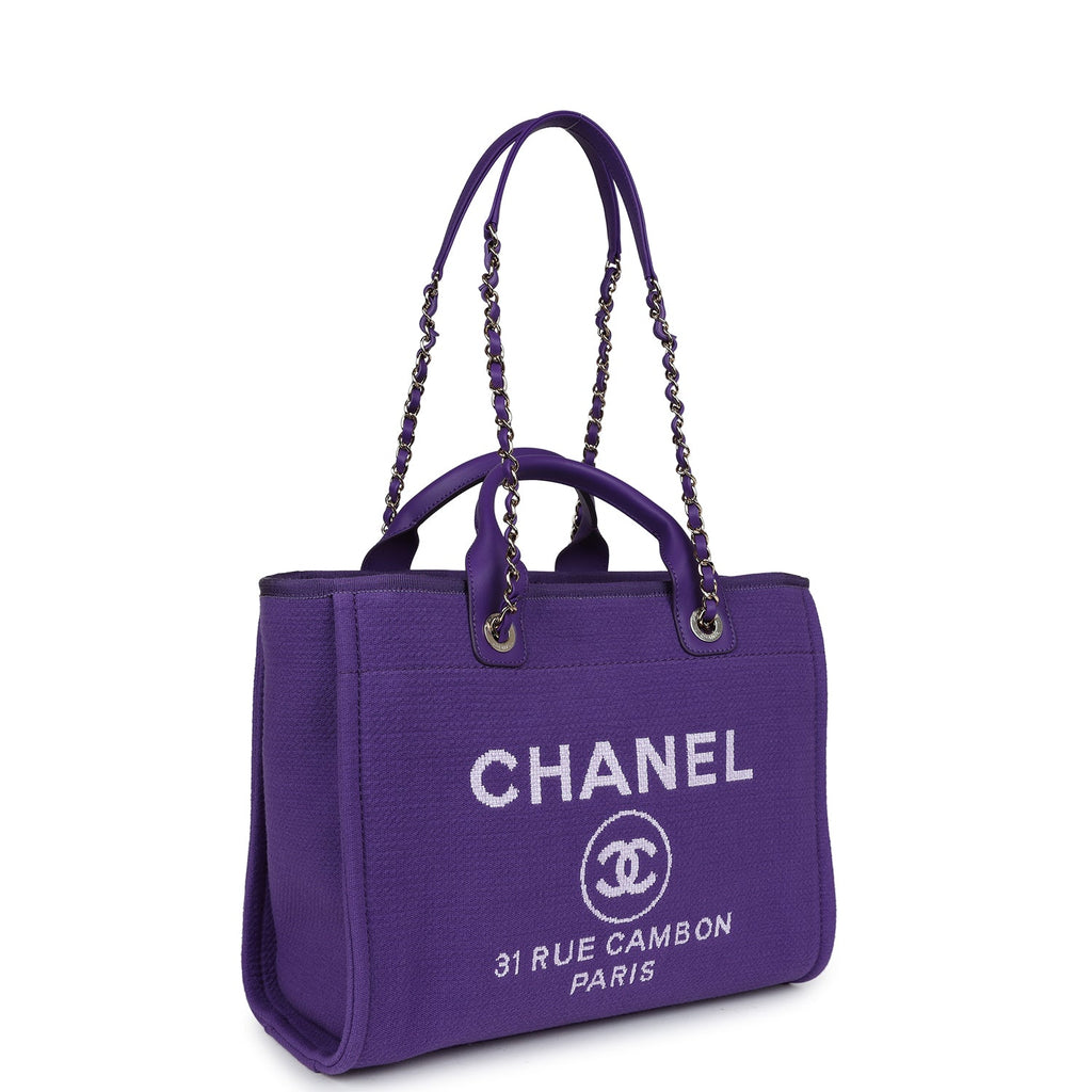 Chanel Small Deauville Shopping Bag Purple Canvas Gold Hardware