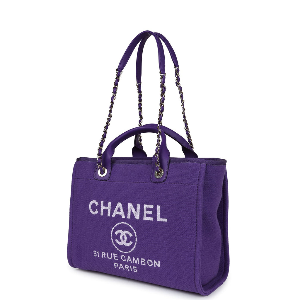 Chanel Small Deauville Shopping Bag Purple Canvas Gold Hardware