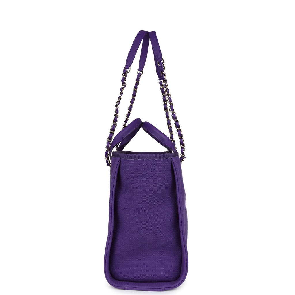 Chanel Small Deauville Shopping Bag Purple Canvas Gold Hardware