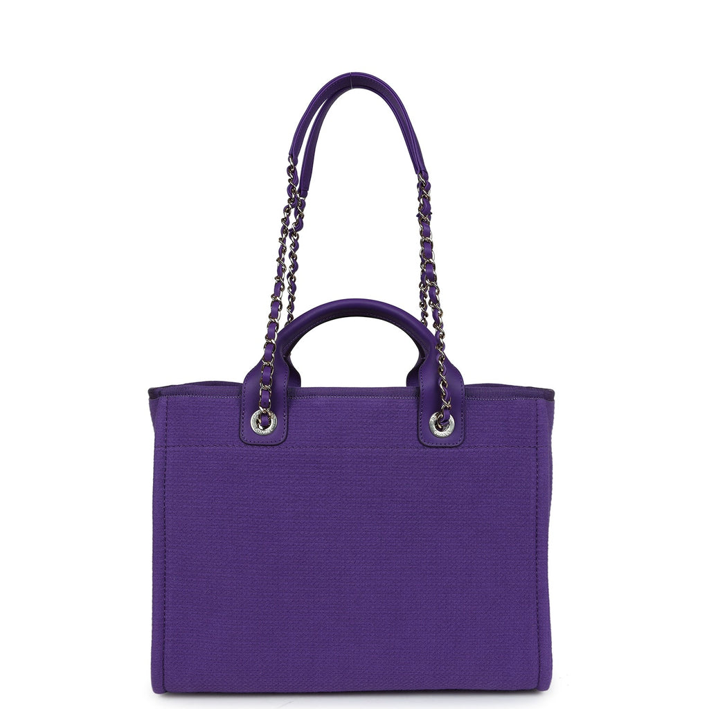 Chanel Small Deauville Shopping Bag Purple Canvas Gold Hardware