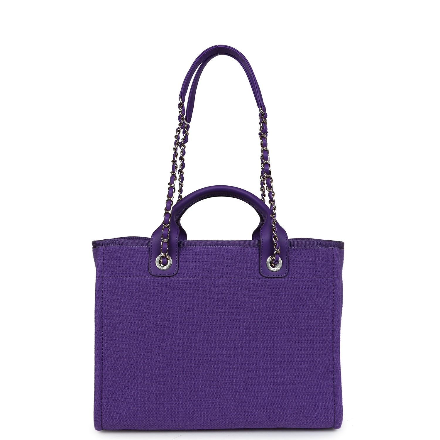 Chanel Small Deauville Shopping Bag Purple Canvas Gold Hardware