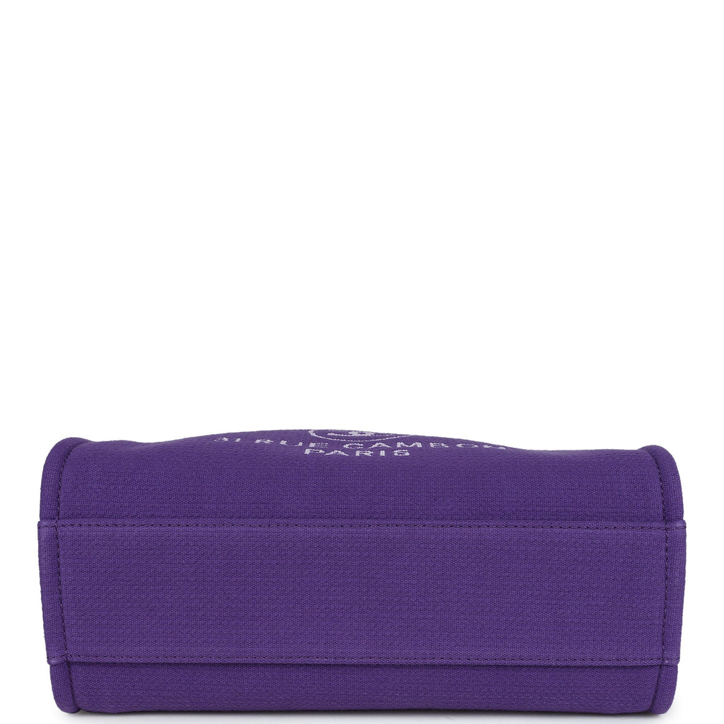Chanel Small Deauville Shopping Bag Purple Canvas Gold Hardware