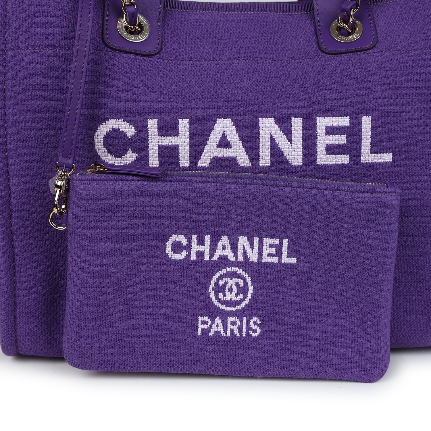Chanel Small Deauville Shopping Bag Purple Canvas Gold Hardware