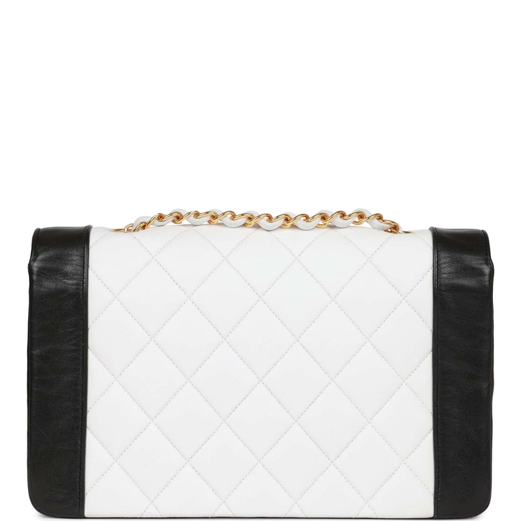 Vintage Chanel Medium Diana Flap Bag White and Black Lambskin Gold Hardware