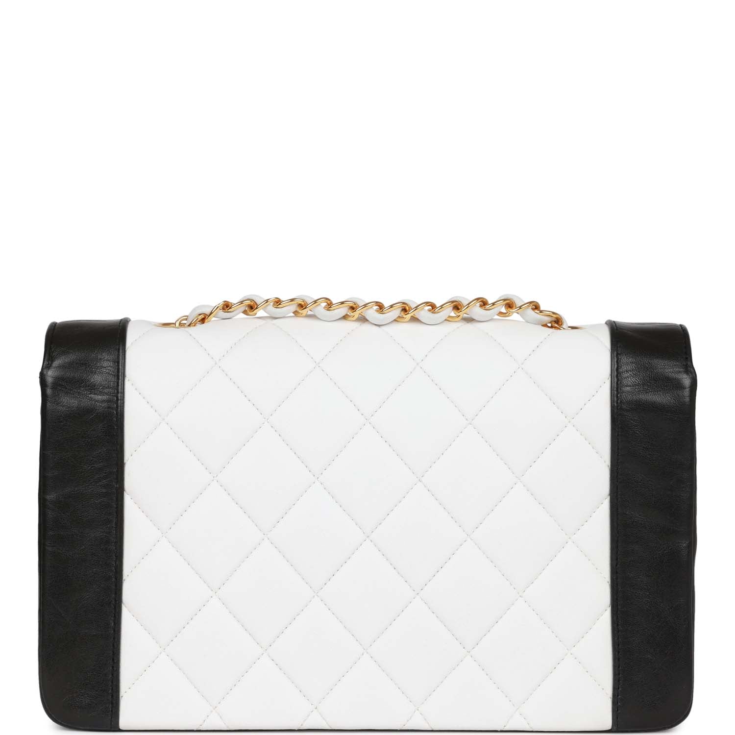 Vintage Chanel Medium Diana Flap Bag White and Black Lambskin Gold Hardware