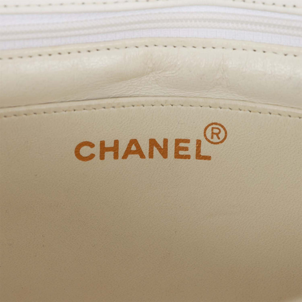 Vintage Chanel Medium Diana Flap Bag White and Black Lambskin Gold Hardware