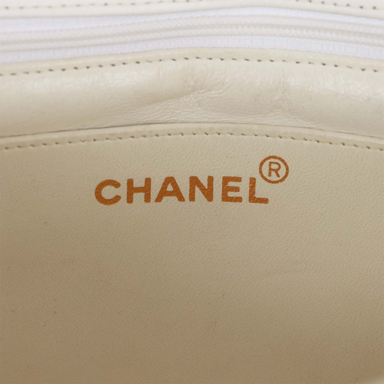 Vintage Chanel Medium Diana Flap Bag White and Black Lambskin Gold Hardware