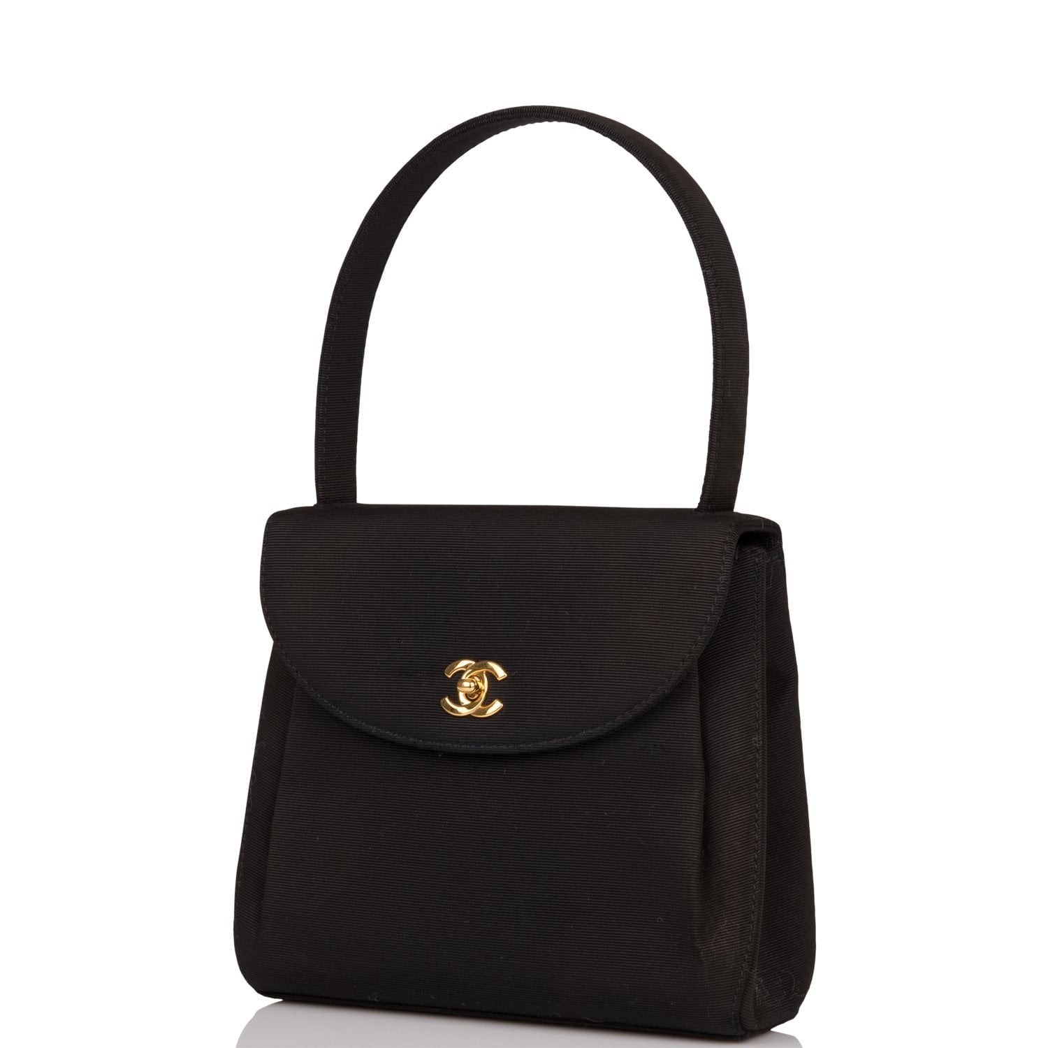 Vintage Chanel Mini Kelly Bag Black Satin Gold Hardware