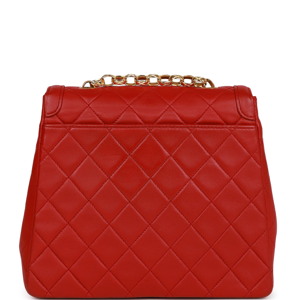 Vintage Chanel Trapeze Flap Bag Red Lambskin Gold Hardware