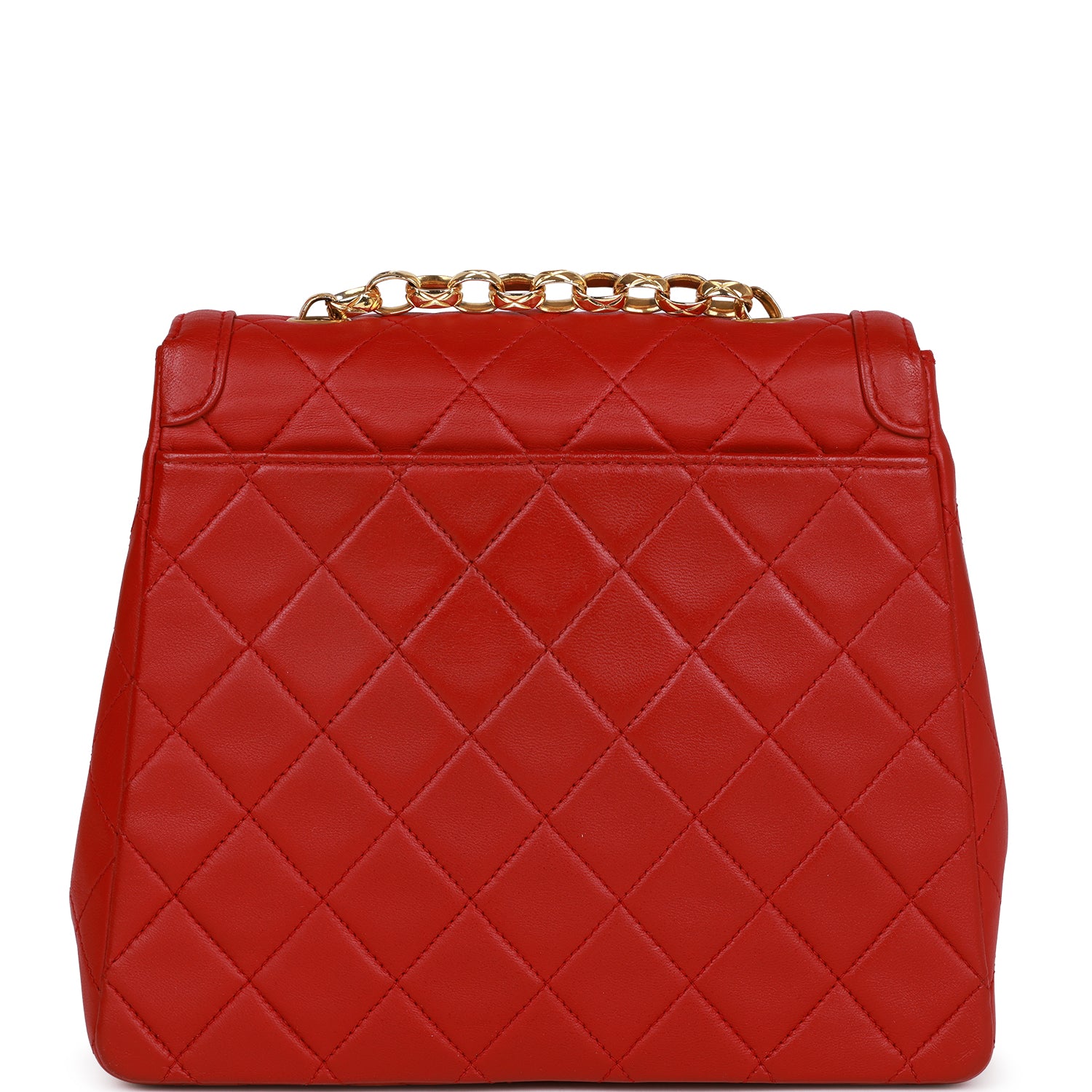 Vintage Chanel Trapeze Flap Bag Red Lambskin Gold Hardware