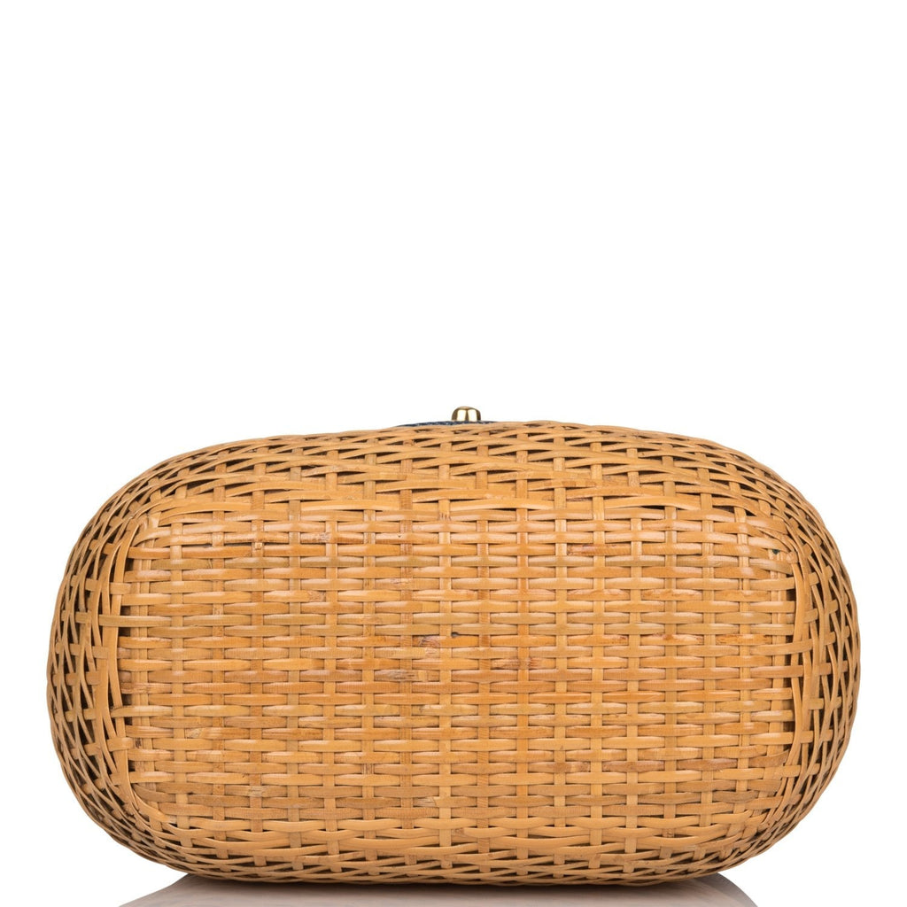 Vintage Chanel Basket Bag Denim and Wicker Gold Hardware